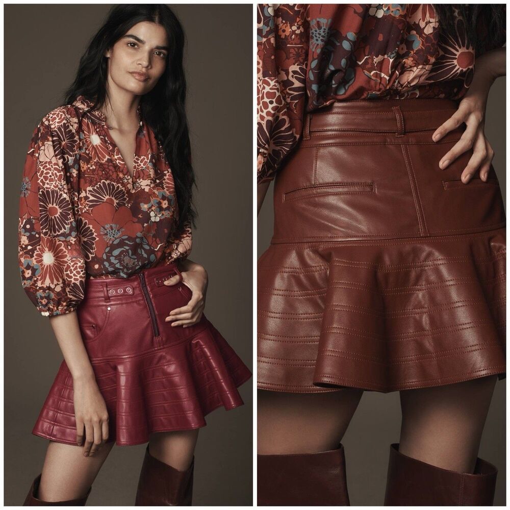Anthropologie Pilcro Fit and Flare Faux Leather Mini Skirt Size 14 New